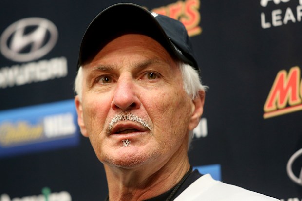 : Carlton coach Mick Malthouse speaks at a press conference ahead of his record-breaking 715th games as coach during a Carlton Blues training session at Ikon Park on April 29, 2015 in Melbourne, Australi