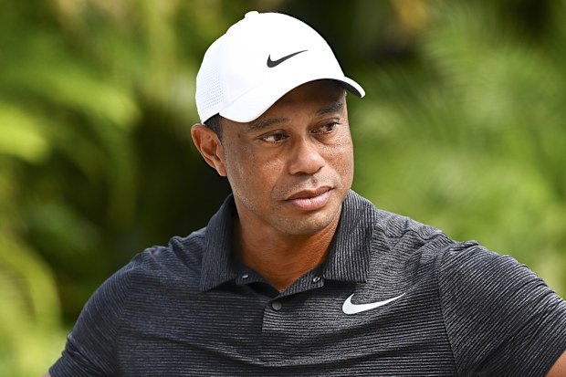 Tiger Woods during media obligations prior to the Hero World Challenge.
