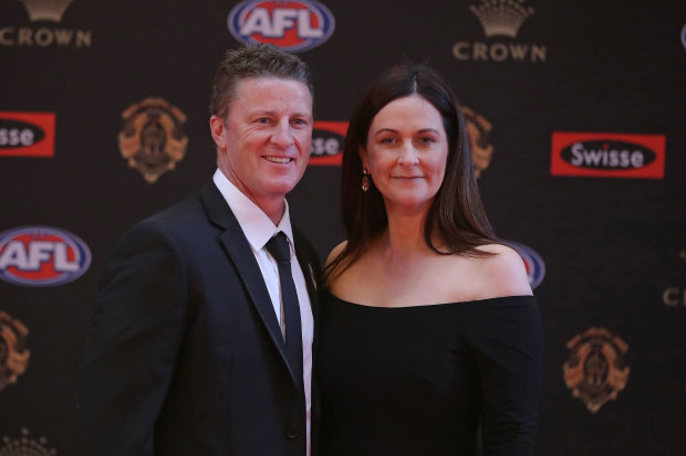 Damien Hardwick pictured with his then-wife Danielle at the 2017 Brownlow Medal ceremony. 