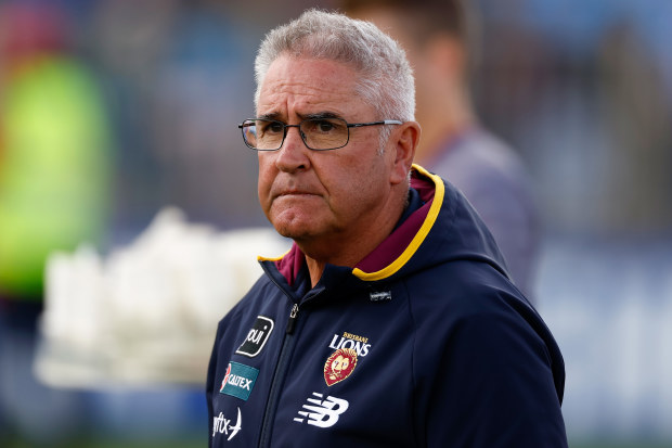 ADELAIDE, AUSTRALIA - APRIL 15: Chris Fagan, Senior Coach of the Lions looks on during the 2023 AFL Round 05 match between the Brisbane Lions and the North Melbourne Kangaroos at Adelaide Hills on April 15, 2023 in Adelaide, Australia. (Photo by Michael Willson/AFL Photos)