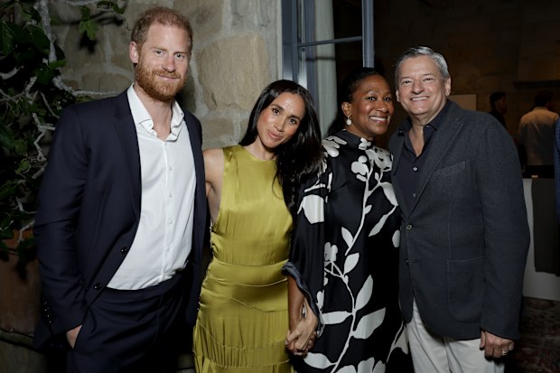 MONTECITO, CALIFORNIA - APRIL 10: (L-R) Prince Harry, Duke of Sussex, Meghan, Duchess of Sussex, Nicole Avant, and Ted Sarandos attend Netflix's BEEF season 2 Montecito Tastemaker at a private residence on April 10, 2026 in Montecito, California. (Photo by Stefanie Keenan/Getty Images for Netflix)