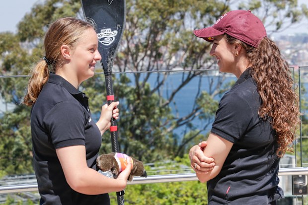 Codie Davidon (left) chatting with Jessica Fox.