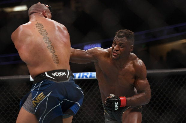 Then-UFC heavyweight champion Francis Ngannou battles Ciryl Gane during UFC 270 in 2022.