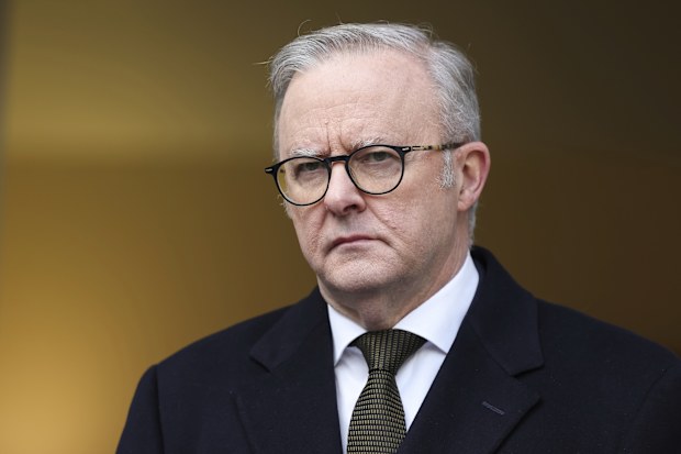 Prime Minister Anthony Albanese during a press conference at Parliament House in Canberra on Monday 11 August 2025. fedpol Photo: Alex Ellinghausen
