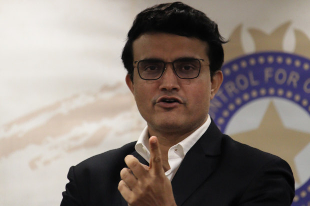 Former Indian cricketer Sourav Ganguly reacts during a press conference.