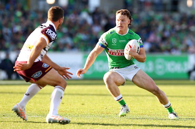 Canberra five-eighth Ethan Strange in action against Brisbane.