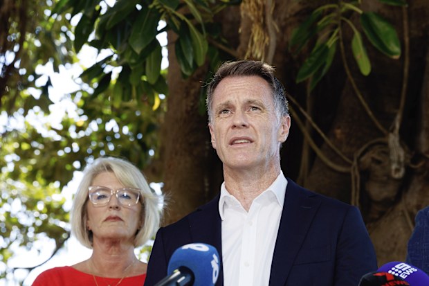 Press conference to discuss Israeli President Isaac HerzogÕs upcoming visit to Sydney. NSW Premier Chris Minns speaks to reporters, flanked by Minister for Police and Counter-terrorism Yasmin Catley. The Domain, Sydney. February 7, 2026. Photo: Max Mason-Hubers.