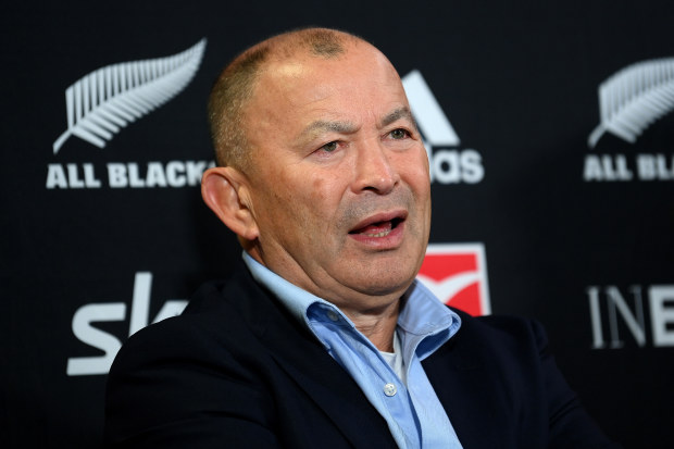 Wallabies coach Eddie Jones talks to media.