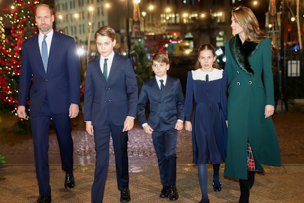 Prince William (Prince of Wales), Prince George, Prince Louis, Princess Charlotte and Catherine, Princess of Wales attend the Together At Christmas Carol Service at Westminster Abbey on December 5, 2025 in London, England. 