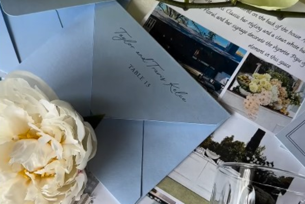 Wedding planner shares video featuring an envelope with Taylor and Travis Kelce written on it