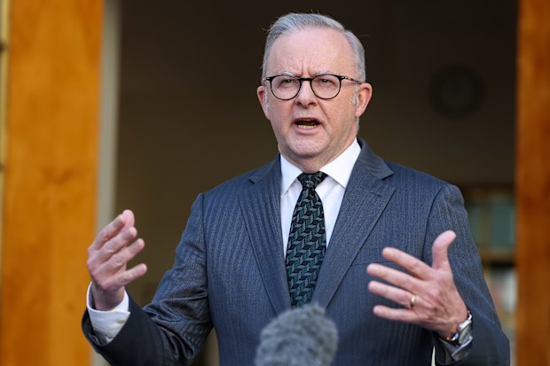 Prime Minister Anthony Albanese during a press conference at Parliament House in Canberra.