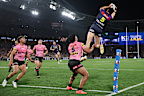 Xavier Coates of the Storm catches a high ball during the 2024 NRL Grand Final match between the Melbourne Storm and the Penrith Panthers at Accor Stadium on October 06, 2024, in Sydney, Australia. (Photo by Cameron Spencer/Getty Images)