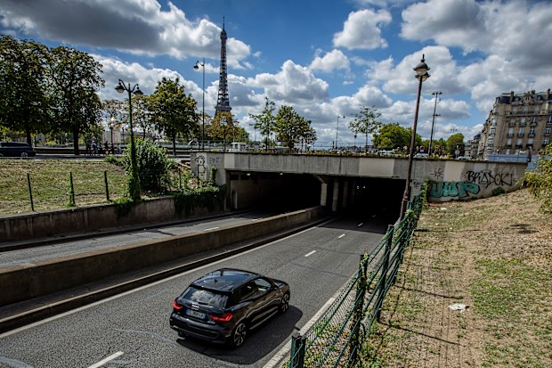 A car enters the Alma tunnel in Paris, where Princess Diana, Dodi Fayed, and their chauffeur died in a car accident.
