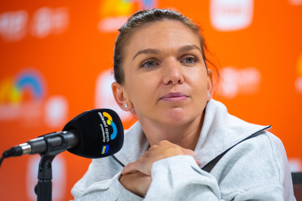 Simona Halep speaks after her first professional tennis match since her doping ban was overturned.