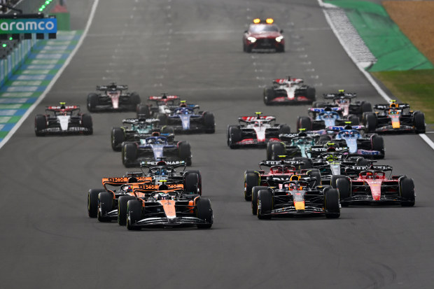 Lando Norris beat Max Verstappen off the line to lead the British Grand Prix.