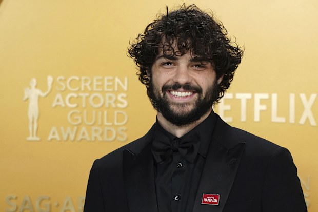 Noah Centineo arrives at the 31st annual Screen Actors Guild Awards on Sunday, Feb. 23, 2025, at the Shrine Auditorium in Los Angeles. 