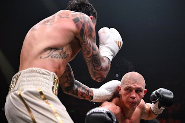 Nikita Tszyu and Michael Zerafa in the ring.