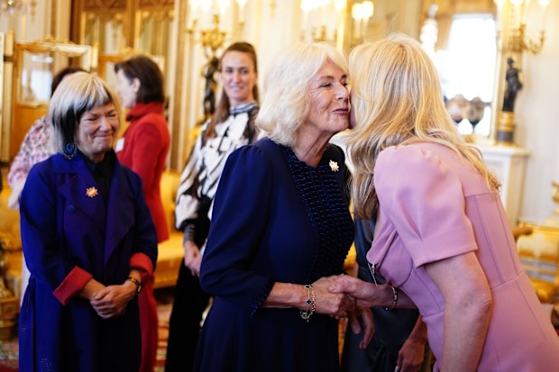 Queen Camilla greets Penny Lancaster 