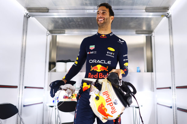 Daniel Ricciardo sports a Red Bull Racing suit during testing at Silverstone.