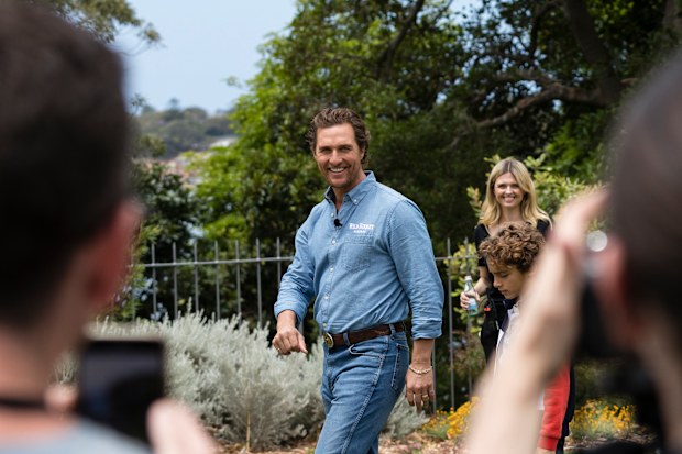 Matthew McConaughey and his son, Levi, in Sydney