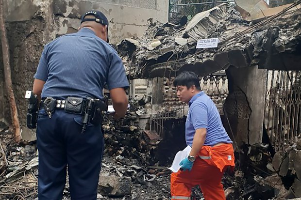 The small plane crashed and exploded in flames in a resort south of Manila. (Jeffrey Rodriguez via AP)