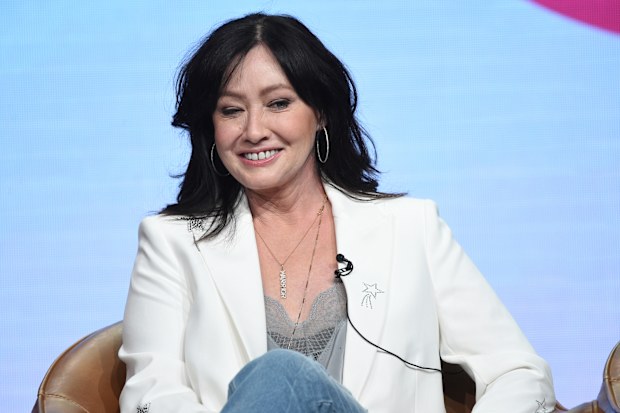 Shannen Doherty participates in Fox's "BH90210" panel at the Television Critics Association Summer Press Tour in 2019