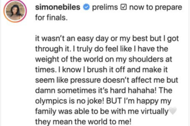 A revealing social media post from Simone Biles just a day before withdrawing from the team final at the Tokyo Olympics.