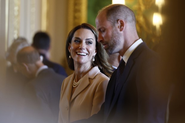 WINDSOR, ENGLAND - JULY 8:  William, Prince of Wales and Catherine, Princess of Wales attend an exhibition of art from the Royal Collection at Windsor Castle during the state visit to the UK of the President of France Emmanuel Macron and his wife Brigitte Macron at Windsor Castle on July 8, 2025 in Windsor, England. President Emmanuel Macron and Mrs Brigitte Macron visit the UK in the first visit State Visit made by France in 17 years. They are staying at Windsor Castle, hosted by King Charles I