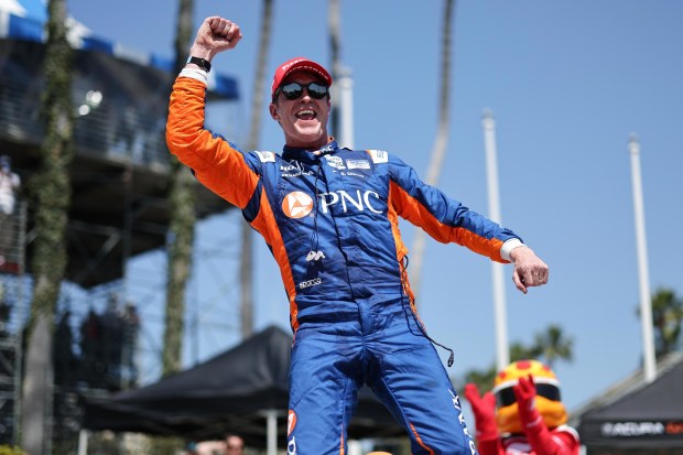 Scott Dixon celebrates winning the Grand Prix of Long Beach for Chip Ganassi Racing.