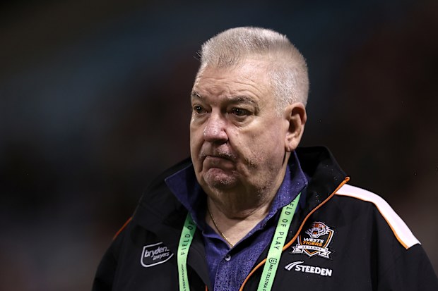 WOLLONGONG, AUSTRALIA - JUNE 07:  Shane Richardson, Wests Tigers CEO looks on ahead of the round 14 NRL match between St George Illawarra Dragons and Wests Tigers at WIN Stadium on June 07, 2024, in Wollongong, Australia. (Photo by Jason McCawley/Getty Images)