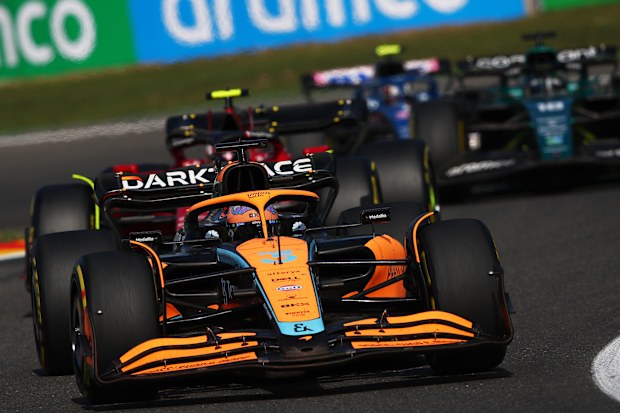 Daniel Ricciardo of Australia driving the (3) McLaren MCL36 Mercedes on track during the F1 Grand Prix of Belgium at Circuit de Spa-Francorchamps on August 28, 2022 in Spa, Belgium. (Photo by Joe Portlock/Getty Images)