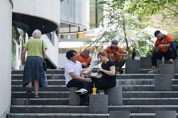 Generic scenes of young professional workers in suits in the CBD