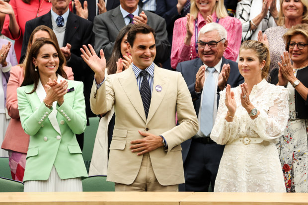 Princess Kate, Roger Federer and Mirka Federer interact.