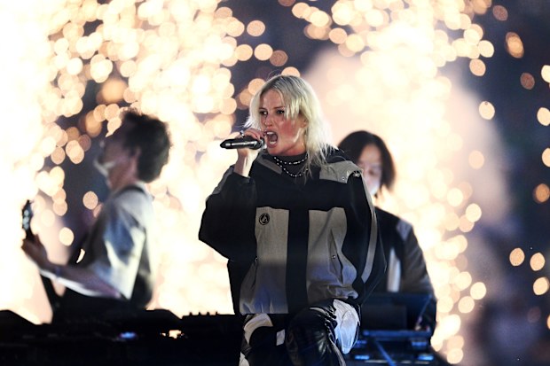 Emily Armstrong, Lead Singer of Linkin Park, preforms, as a pyrotechnical display takes place prior to the UEFA Champions League Final 2025 between Paris Saint-Germain and FC Internazionale Milano at Munich Football Arena on May 31, 2025 in Munich, Germany. 