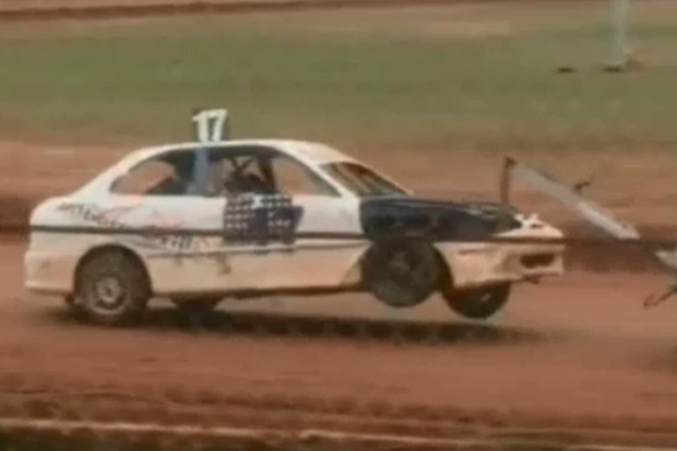 Kurtis Blackburn had a lucky escape after crashing his car into a concrete wall during a speedway race in Ellenbrook.
