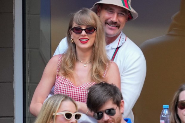 Travis Kelce and Taylor Swift during the 2024 US Open Tennis Championships on September 8, 2024 in New York City.  