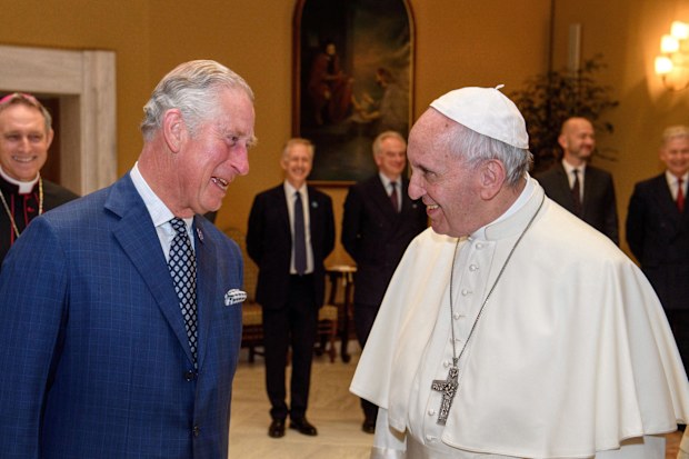Mandatory Credit: Photo by Tim Rooke/REX/Shutterstock (8563218dp) Prince Charles, Pope Francis Prince Charles and Camilla Duchess of Cornwall visit to Italy - 04 Apr 2017  VATICAN CITY, VATICAN - APRIL 04:  Pope Francis meets with Prince Charles, Prince of Wales during the Royal couple's visit to the Vatican on April 4, 2017 in Vatican City, Vatican. (Photo by Tim Rooke - WPA Pool / Getty Images)