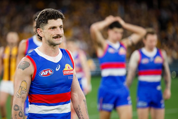 Tom Liberatore of the Bulldogs looks dejected after his side's loss to Hawthorn.