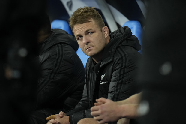Sam Cane looks round after the end of the Rugby World Cup final match between New Zealand and South Africa at the Stade de France.
