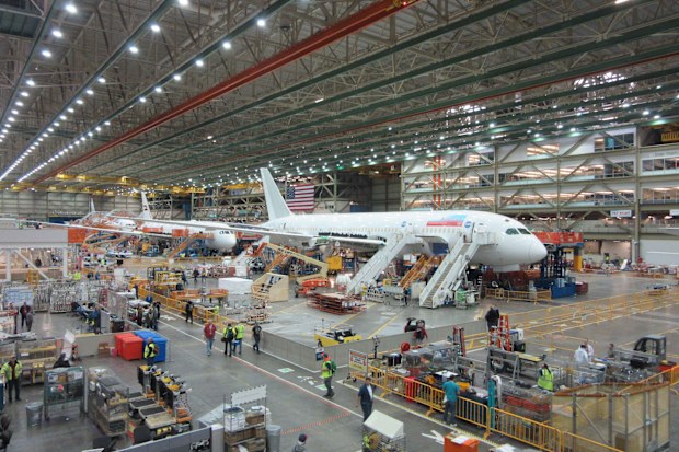 The Boeing Everett Factory in Washington, where workers are assembling a 787-8.