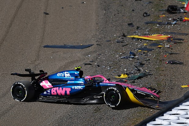 Jack Doohan of Australia driving the (7) Alpine F1 A525 Renault crashes during practice ahead of the F1 Grand Prix of Japan at Suzuka Circuit on April 04, 2025 in Suzuka, Japan. (Photo by Bryn Lennon - Formula 1/Formula 1 via Getty Images)