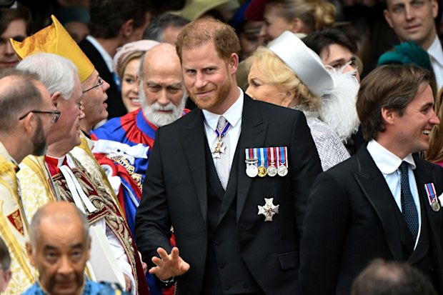 Britain's Prince Harry, Duke of Sussex,  leaves Westminster Abbey following the coronation ceremony of Britain's King Charles and Queen Camilla, in London, Britain May 6, 2023. REUTERS/Toby Melville/Pool