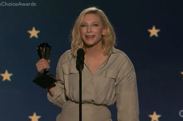 Cate Blanchett criticises the 'patriarchal pyramid' of award shows in Critics' Choice Awards acceptance speech.