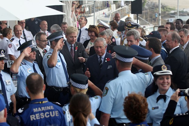 Prince Charles, Prince of Wales attends an event hosted by NSW Premier Barry O'Farrell for Emergency Services personnel during a visit to Bondi Icebergs on November 9, 2012 in Sydney, Australia.  