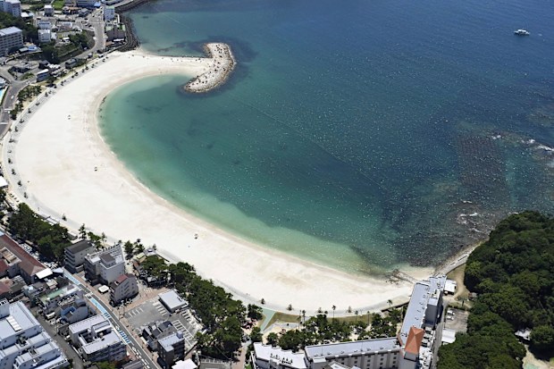 This shows an empty beach in Shirahama, Wakayama prefecture in western Japan after beachgoers evacuated as a powerful earthquake in Russia's Far East prompted tsunami alert in parts of Japan.