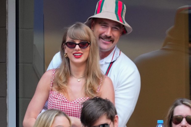 Travis Kelce and Taylor Swift during the 2024 US Open Tennis Championships on September 8, 2024 in New York City.  
