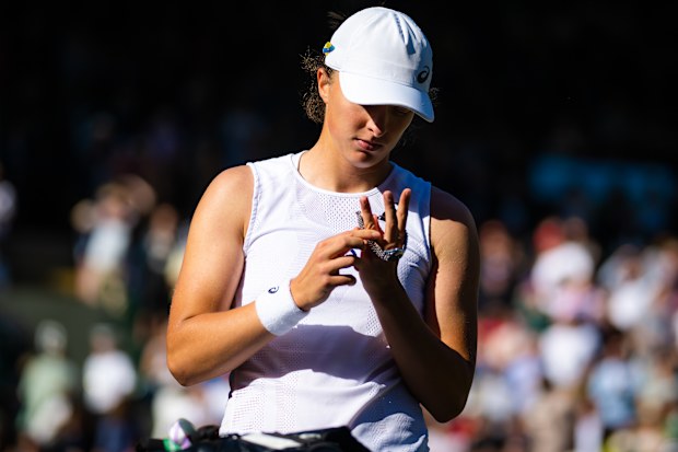 Iga Swiatek of Poland at The Championships Wimbledon 2022 at All England Lawn Tennis.