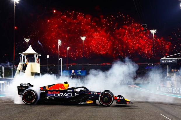 Max Verstappen celebrates his third F1 world championship.