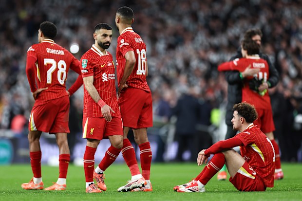 Mohamed Salah of Liverpool looks dejected during the Carabao Cup Final between Liverpool and Newcastle United at Wembley Stadium on March 16, 2025 in London, England. (Photo by Jacques Feeney/Offside/Offside via Getty Images)