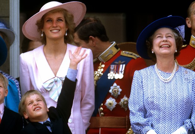 Diana, Princess of Wales, Prince William, Prince Harry, Queen Elizabeth II, Princess Margaret, Prince Charles, Prince of Wales, Trooping the Colour, 17th June 1989. (Photo by John Shelley Collection/Avalon/Getty Images)